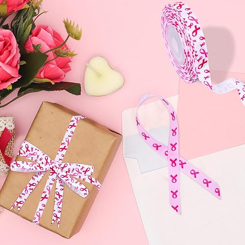 Miniatura 6 de Whaline Cinta de grogrén de 50 yardas para concientización sobre el cáncer de mama, cinta de satén rosa y rosa intenso para manualidades,