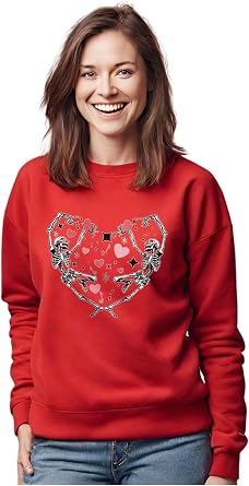 Tegoprints Womens Valentines Day Sweatshirt Skeleton Love Valentines Long Sleeve