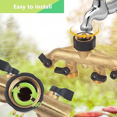 Miniatura 5 de Divisor de manguera de jardín de latón resistente, conector de manguera de cierre "Y" de 4 vías de 34 pulgadas, adaptador de espiga divisor de