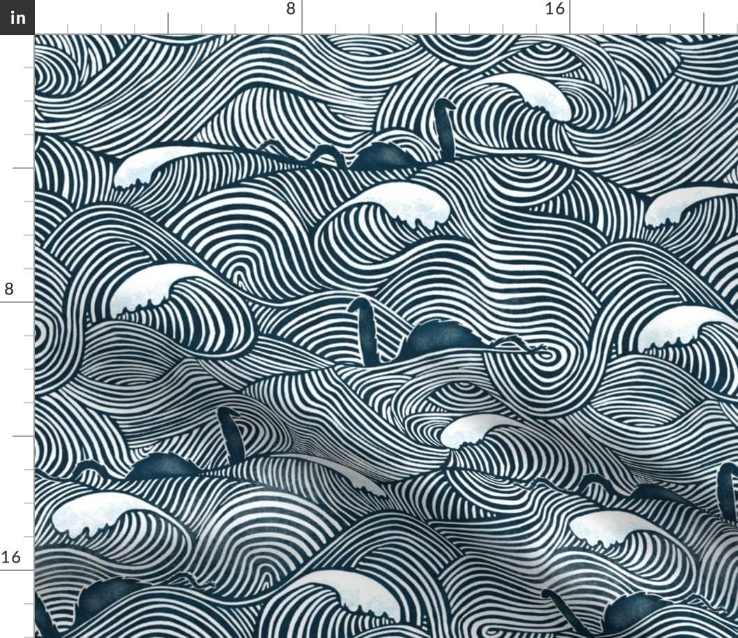 Spoonflower Fabric - Nessie Cryptid Legend Myth Scotland Scottish Printed on Cotton Poplin Fabric by The Yard - Sewing Shirting Quilting Dresses Apparel Crafts