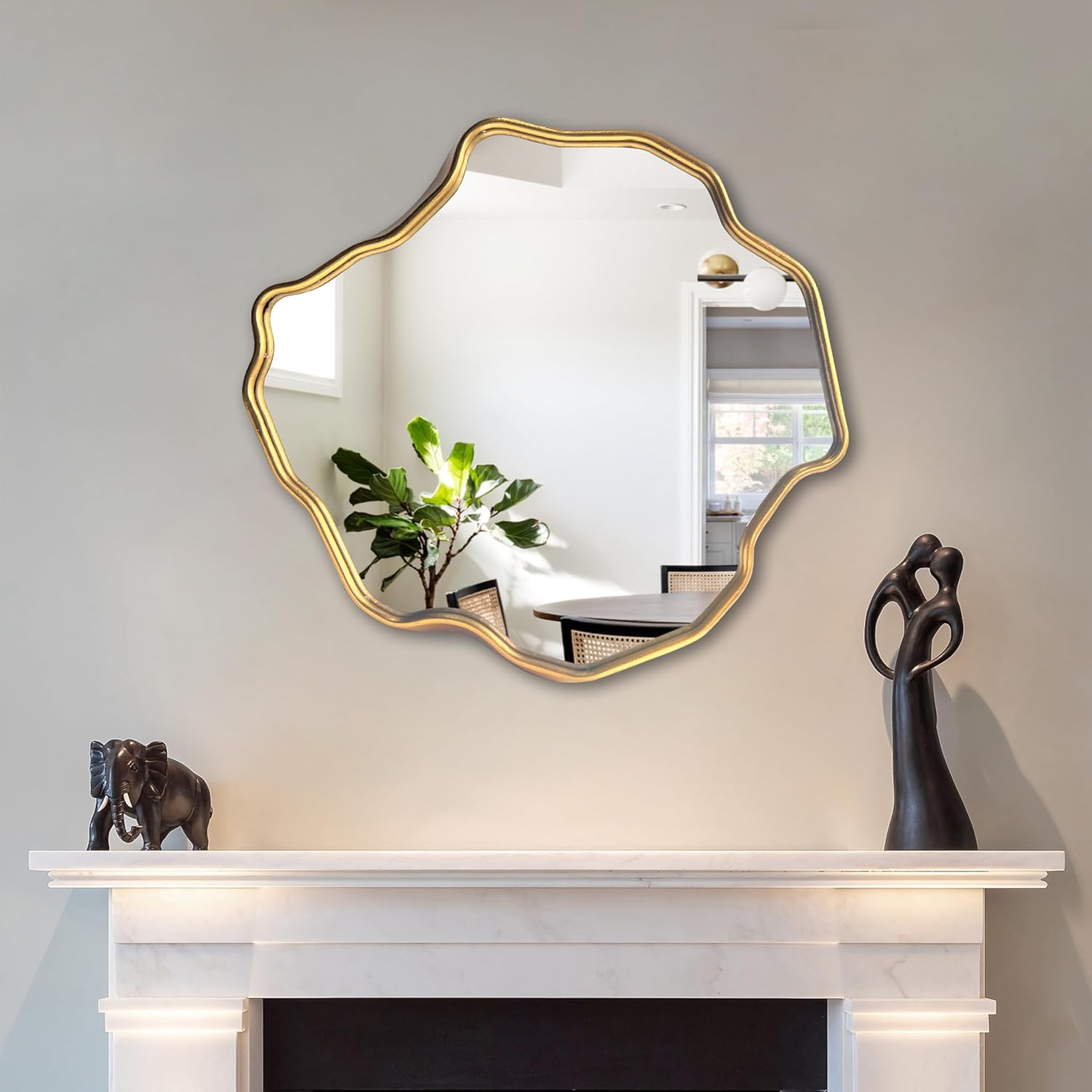 Irregular Wall Mirror Gold, Asymmetrical Wavy Mirrors Decoartive for Bathroom, Dining Room, Vanity, Entryway, Cloud Shaped Design Abstract Decor - Image 8
