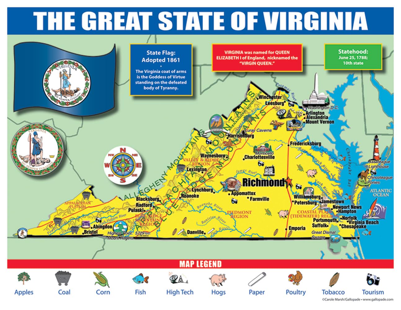 Gallopade Publishing Group Virginia State Map for Students - Pack of 30 (9780635106735)