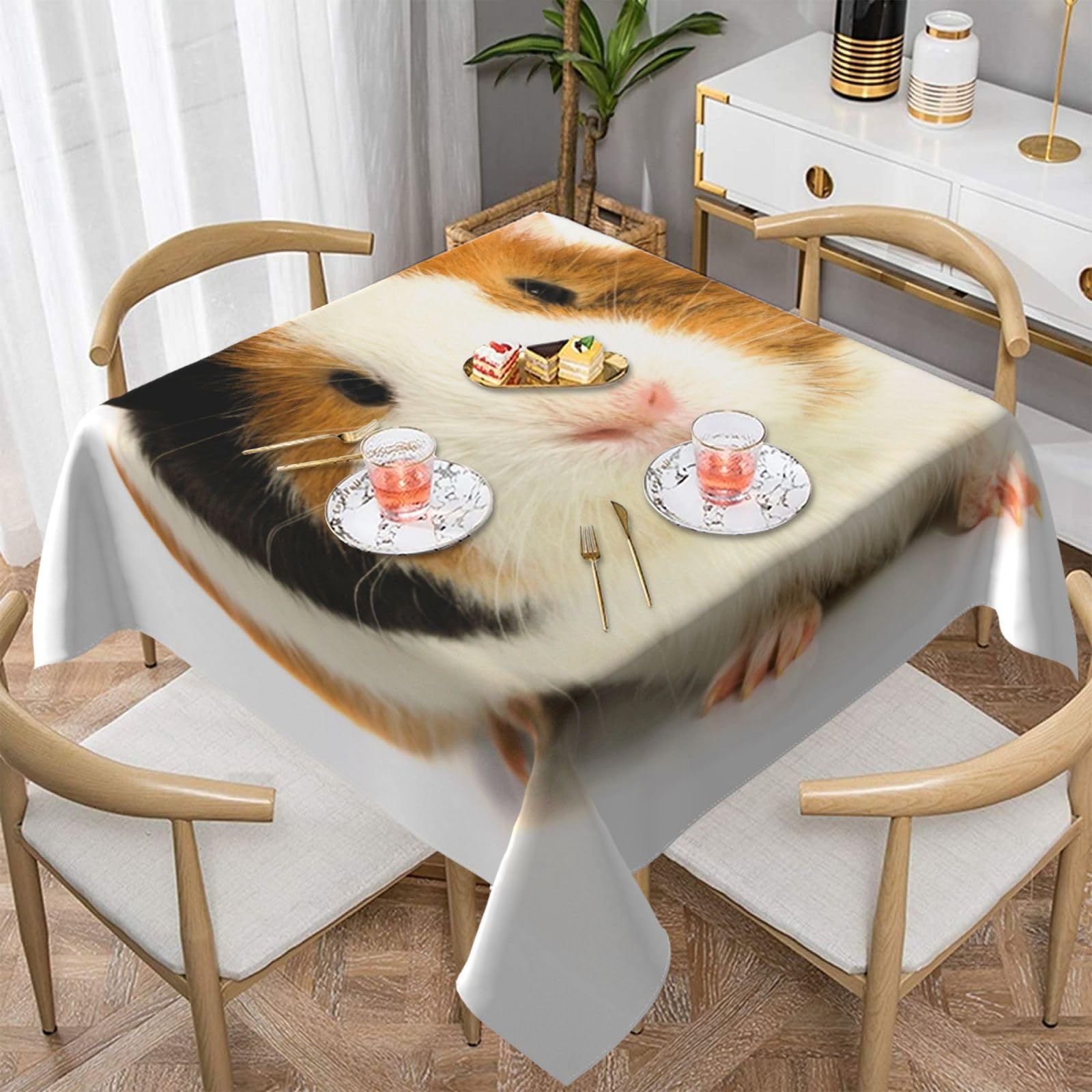 DCEHGEW Cute Guinea Pig-r18380 Prints Square Tablecloth 137x137 CM, Waterproof Fabric Table Cloth for Dining Table, Farmhouse Table Cover for Kitchen Dining Tabletop Decoration
