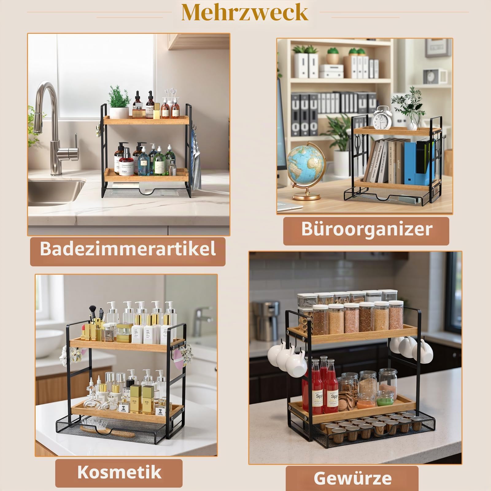 LEMIKKLE Kaffeebar-Zubehör und Kaffeetassenhalter, Küchenorganizer und -aufbewahrung, Gewürzregal-Organizer für Arbeitsplatte, Küche (Schublade)