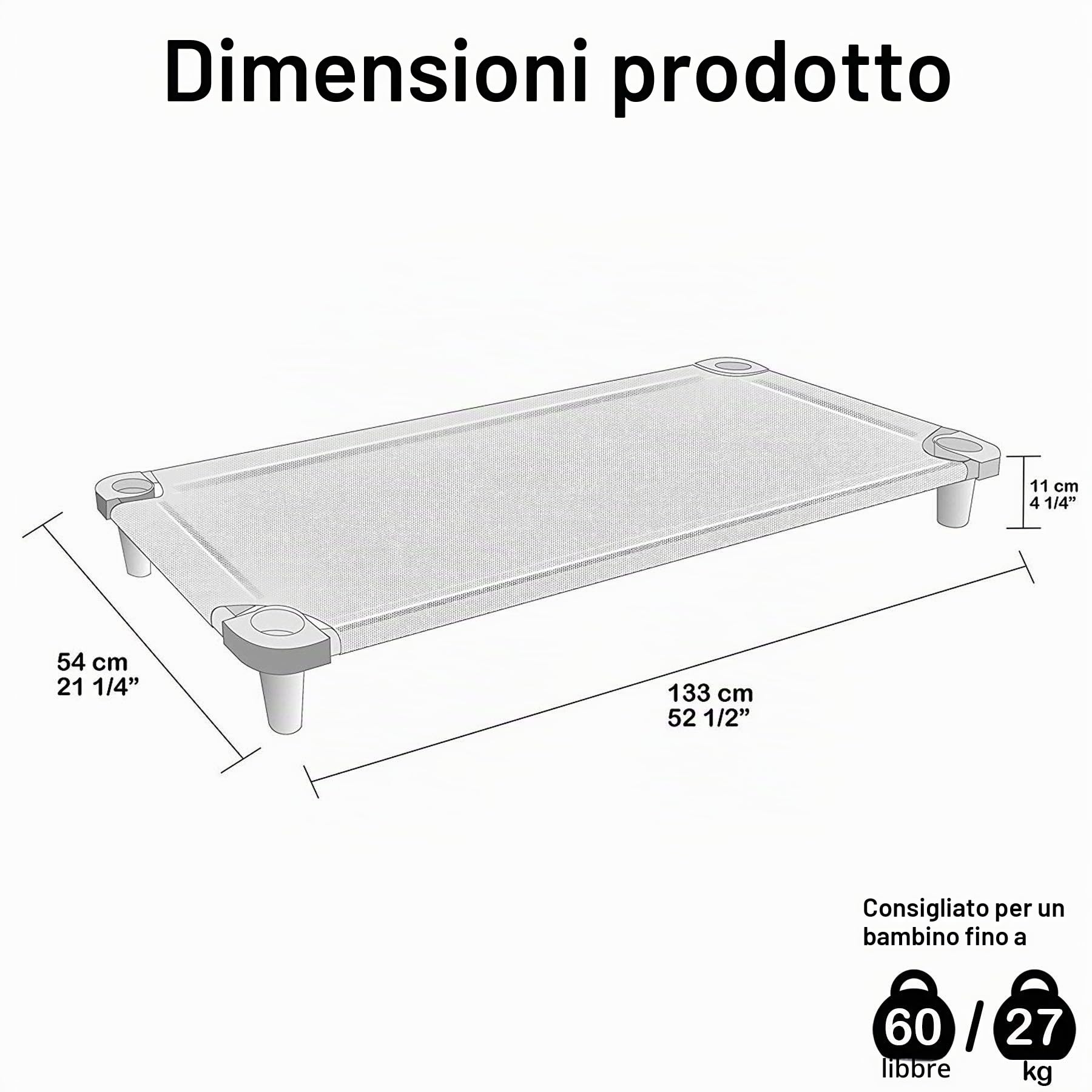 Acrimet Brandina per Bambini, Lettino Portatile Impilabile, 132 cm di Lunghezza (Tubi in Acciaio Inox) (Tessuto a Rete Traspirante Rosa - Piedini Rosa) (Confezione da 1)