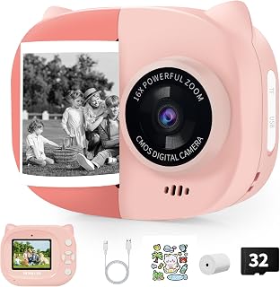 Rongta Kids Instant Print Camera 1080P HD Video Recorder, Portable Toy Printer for Girls 3-12, Pink Birthday Christmas Gift