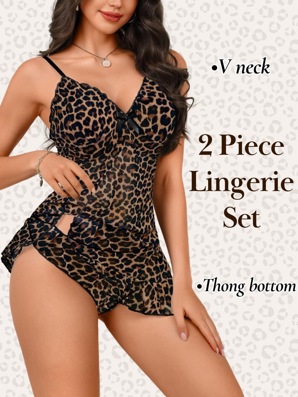 EHSUYAB Sexy Womens 2Pcs Babydoll Lingerie Set,Polka Dot Bow Ruffle Sheer Slip Mini Dress,Bridal Nightgown Boudoir Valentines