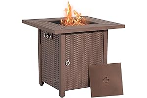 Cosiest Outdoor Propane Fire Pit - 28" Brown Outdoor Companion, 40K BTU, Imitation Wicker Base