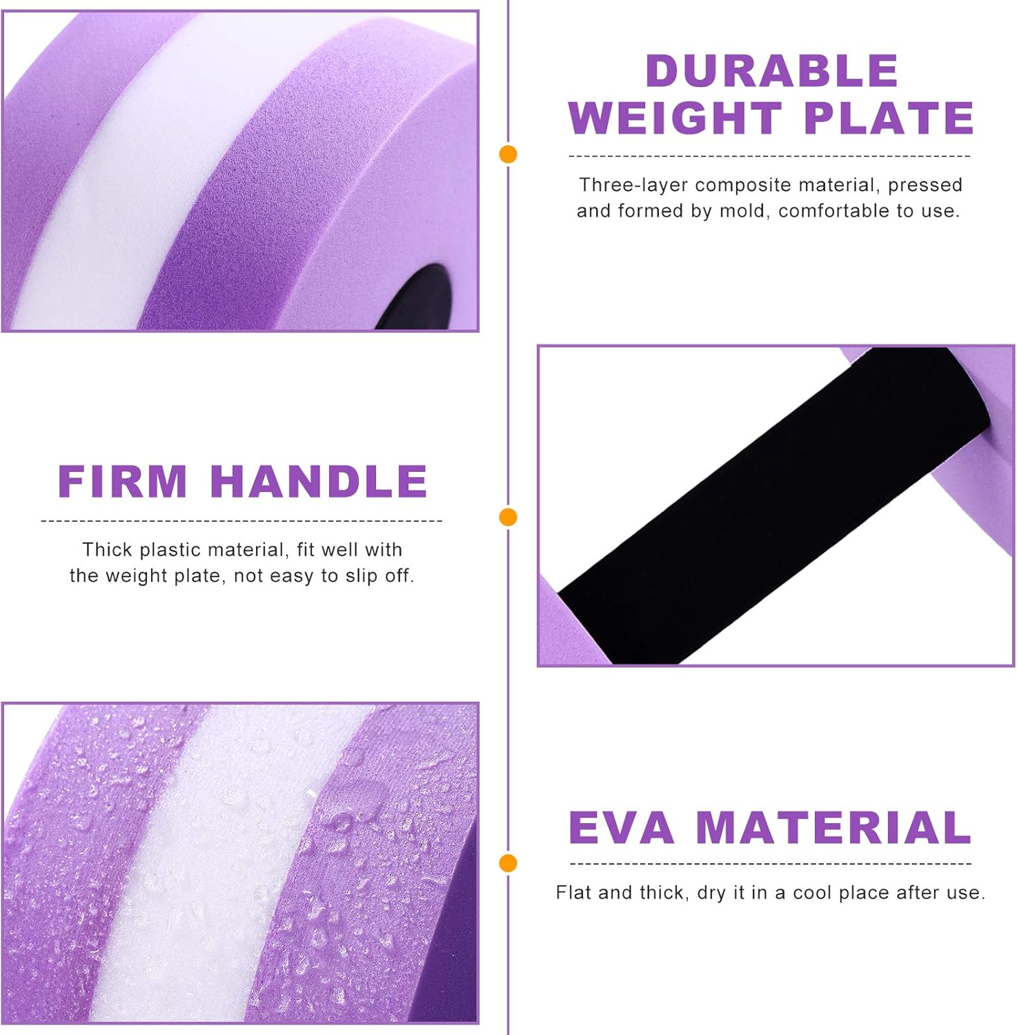 Aquatic Exercise Dumbbells 2Pcs Water Dumbells Foam Water Weights Aquatic Fitness Equipment for Water Aerobics (Purple) - Image 3