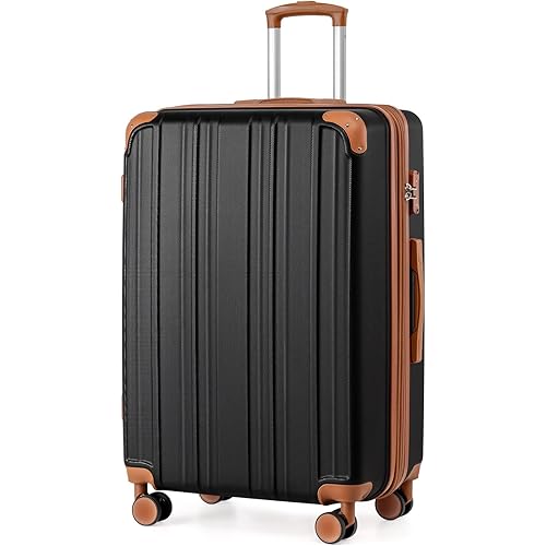 Coolife Luggage, Suitcase with Durable and Lightweight, Large Checked Luggage with ABS Hardshell Expandable, Dual Spinner Wheels, TSA Lock, and YKK Zipper (apricot black, L(28in))