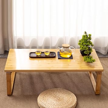 Folding Low Floor Coffee Table for Sitting On The Floor Foldable Kotatsu Desk Meditation Bed Laptop Tray for Living Room Bedroom OfficeNatural,60 * 40 * 25cm