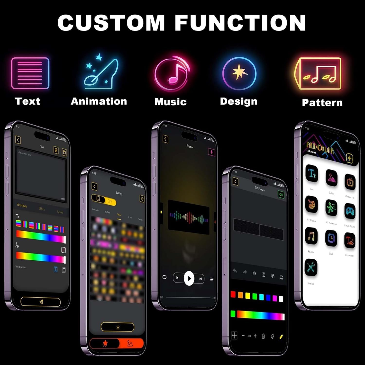 Looklight Yeux de Voiture LED Yeux pour Voiture Affichage LED Programmable Panneau Néon Personnalisé Eclairage Intérieur Bluetooth USB pour Camion, Graffiti, Application Intelligente, 59,5x12cm