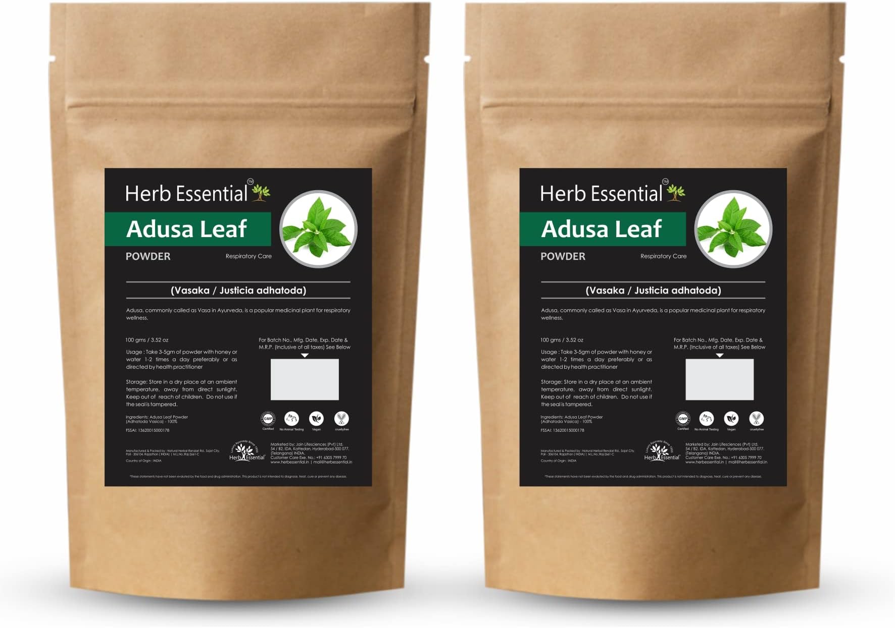 Herb Essential Adusa Leaf Powder, 100g | Pack of 2