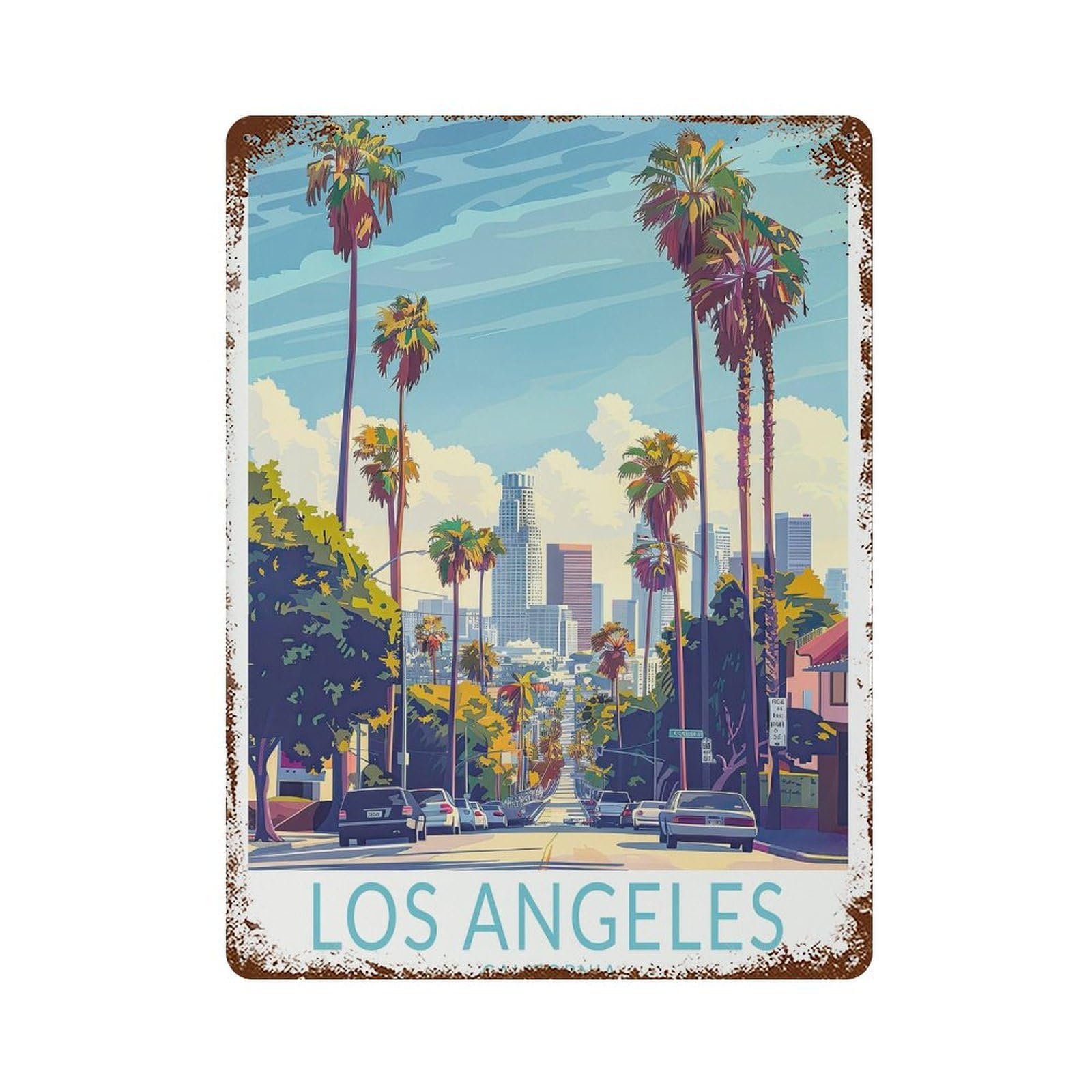 xiaoxiaoshen Los Angeles Travel California City Decor, Wedding Gift (2) Wall Decor Art Metal Tin Poster Modern Home Decor Art Home Bar Shop Decorations Vintage Sign 40x30cm