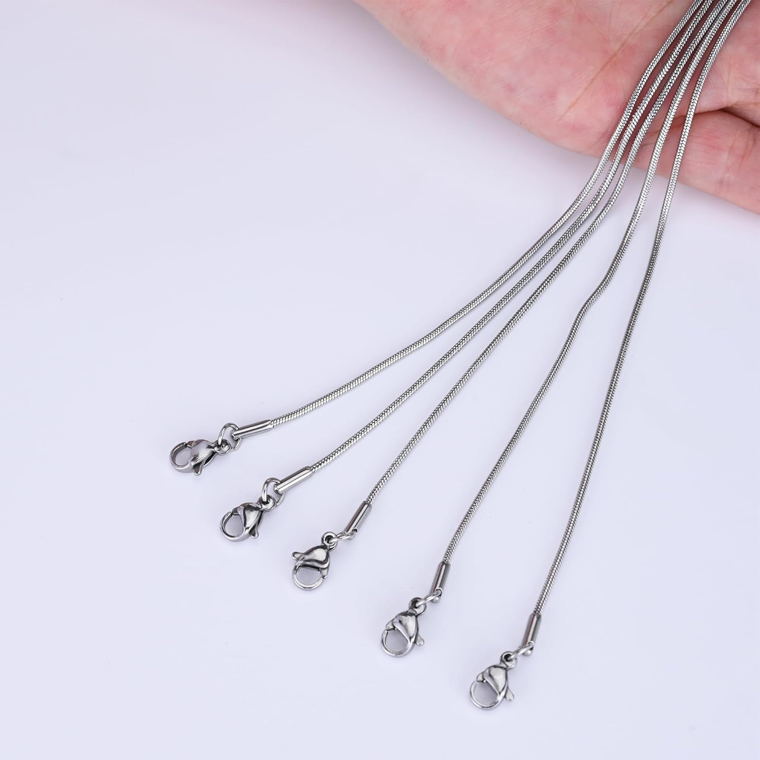 12 Pack Snake Chains 18 Inches Stainless Steel Snake Chain Necklace with Lobster Clasps for DIY Jewelry Making, 1.2mm - Image 3
