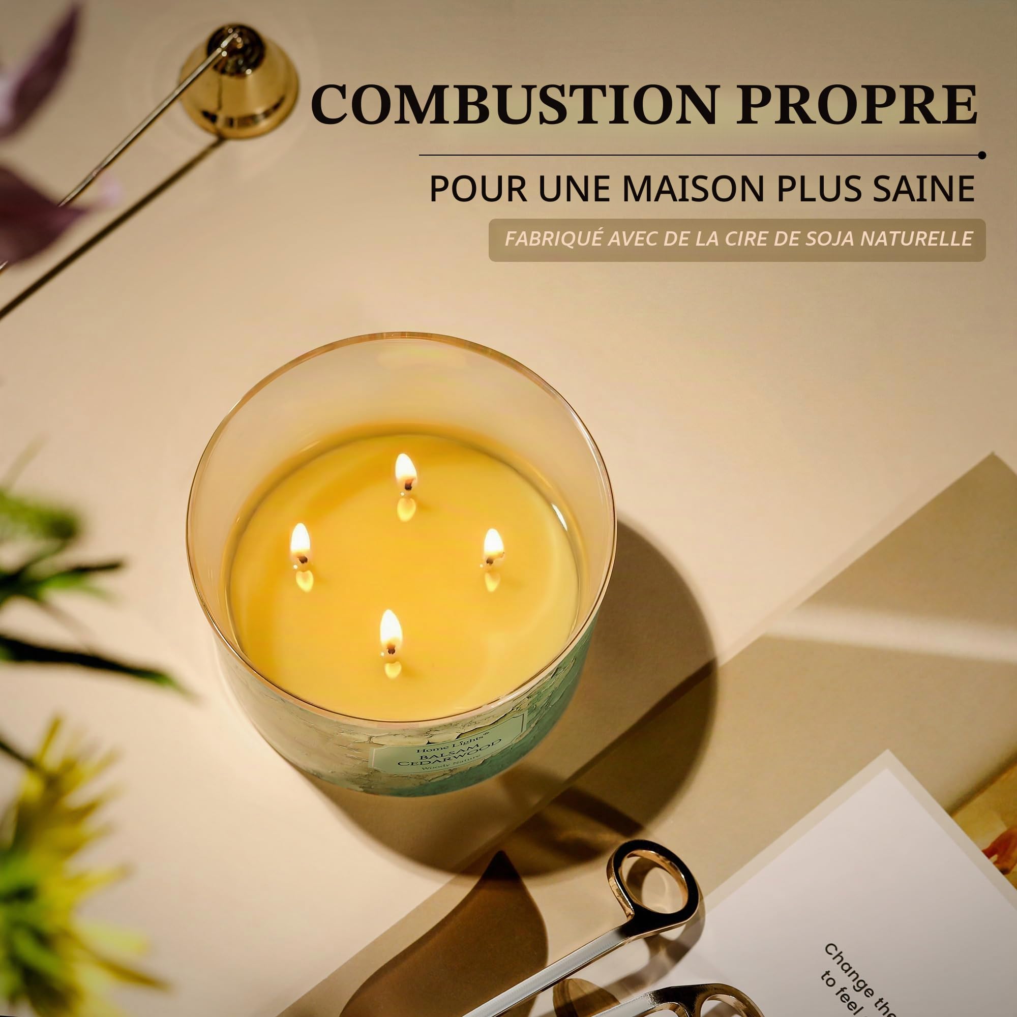 HomeLights Bougies parfumées cèdre baumier | Bougies de soja 18oz, grands pots à 4 mèches style industriel chic | Bougies idéales pour les événements, le soulagement du stress et la détente