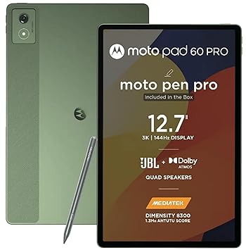 Motorola Pad 60 Pro (Pantone Bronze Green, 8GB RAM, 128GB ROM) | 12.7 Inch 3K LTPS Display | Mediatek Dimensity 8300 | 10200 Mah Battery | Moto Pen Pro | Wi-Fi Only | Android 14