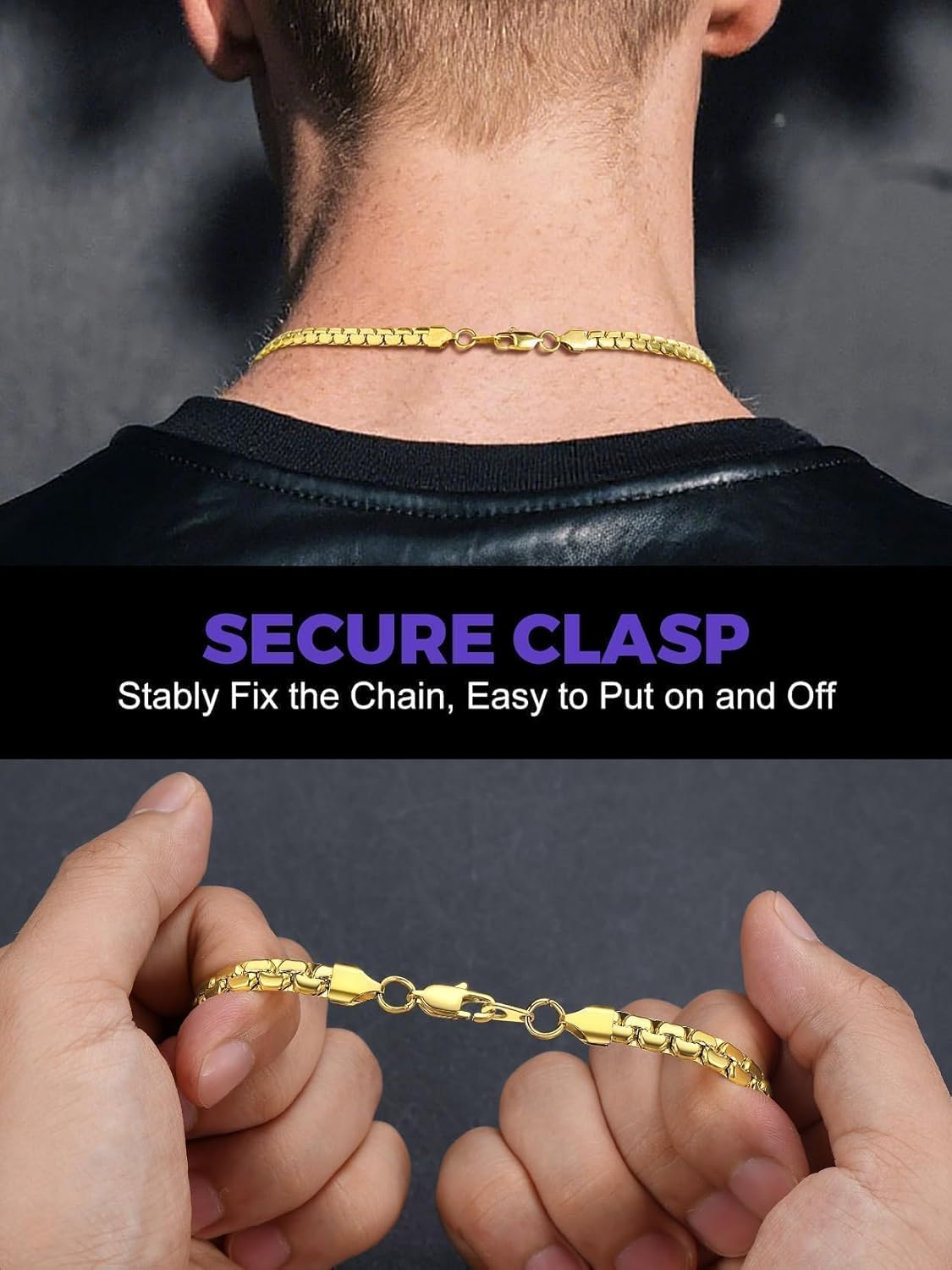 Richsteel Stainless Steel Mens Flat Link Chain Necklace, Black/Gold/Steel Chain for men, 2mm/4mm/6mm Width, No Tarnish & Hypoallergenic Hip Hop Jewelry, 18"-30" Length - Image 7