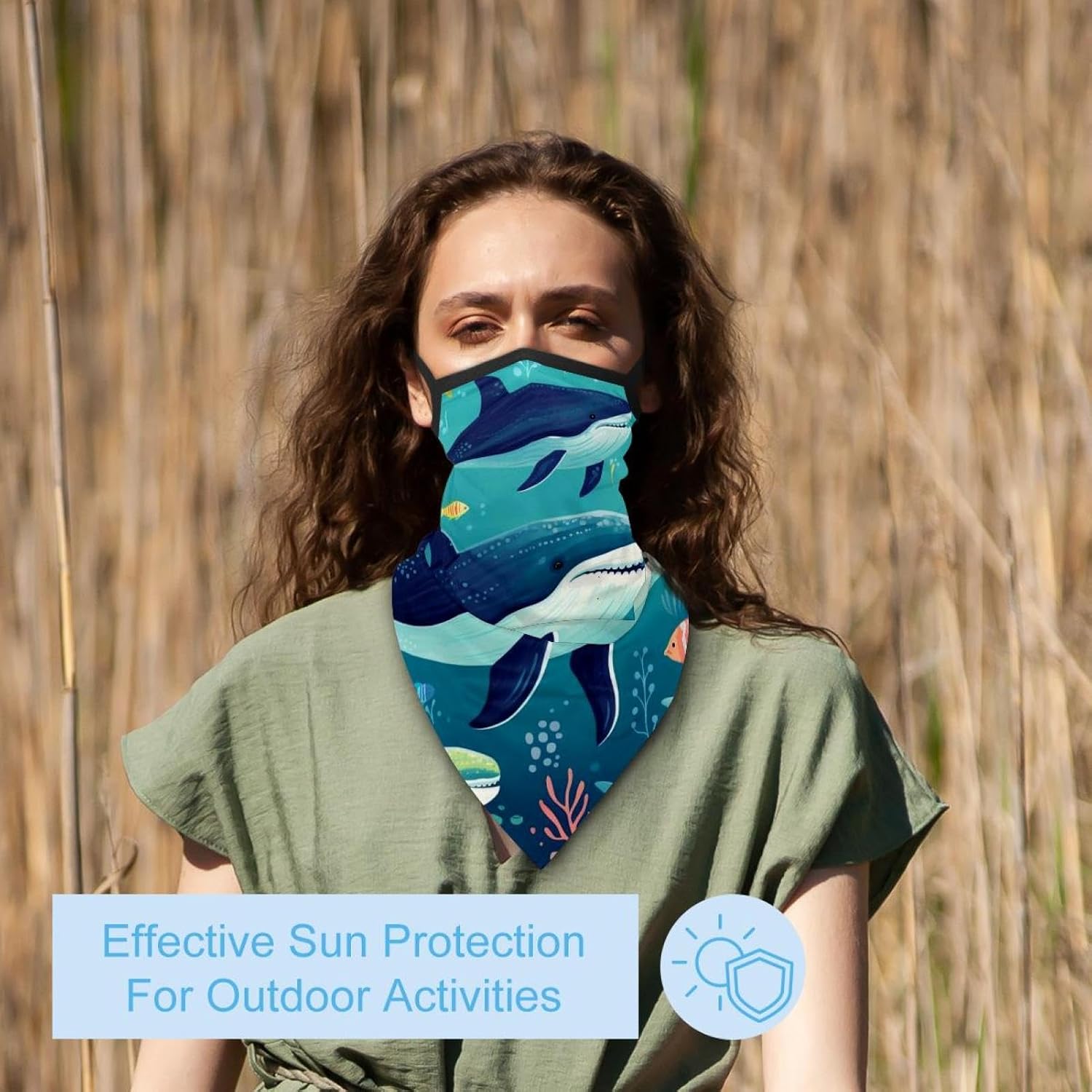 4 Pack Whale Neck Gaiter Face Scarf Cover Sun Protection Balaclava Cloth Bandanas with Ear Loops