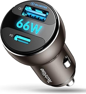 66W Car Charger, TechRise Fast Car Charger Adapter, 12V/24V USB Socket, PD3.0 & QC4.0 Dual Port Cigarette Lighter Charger for iPhone, Samsung, iOS, Android Smartphones