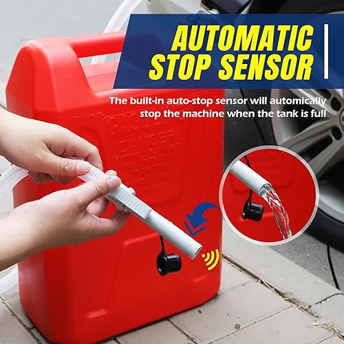 Miniatura 11 de Bomba de transferencia de combustible con parada automática, alimentada por pilas AA/CC, 2 modos de alimentación, manguera extra larga con adaptador