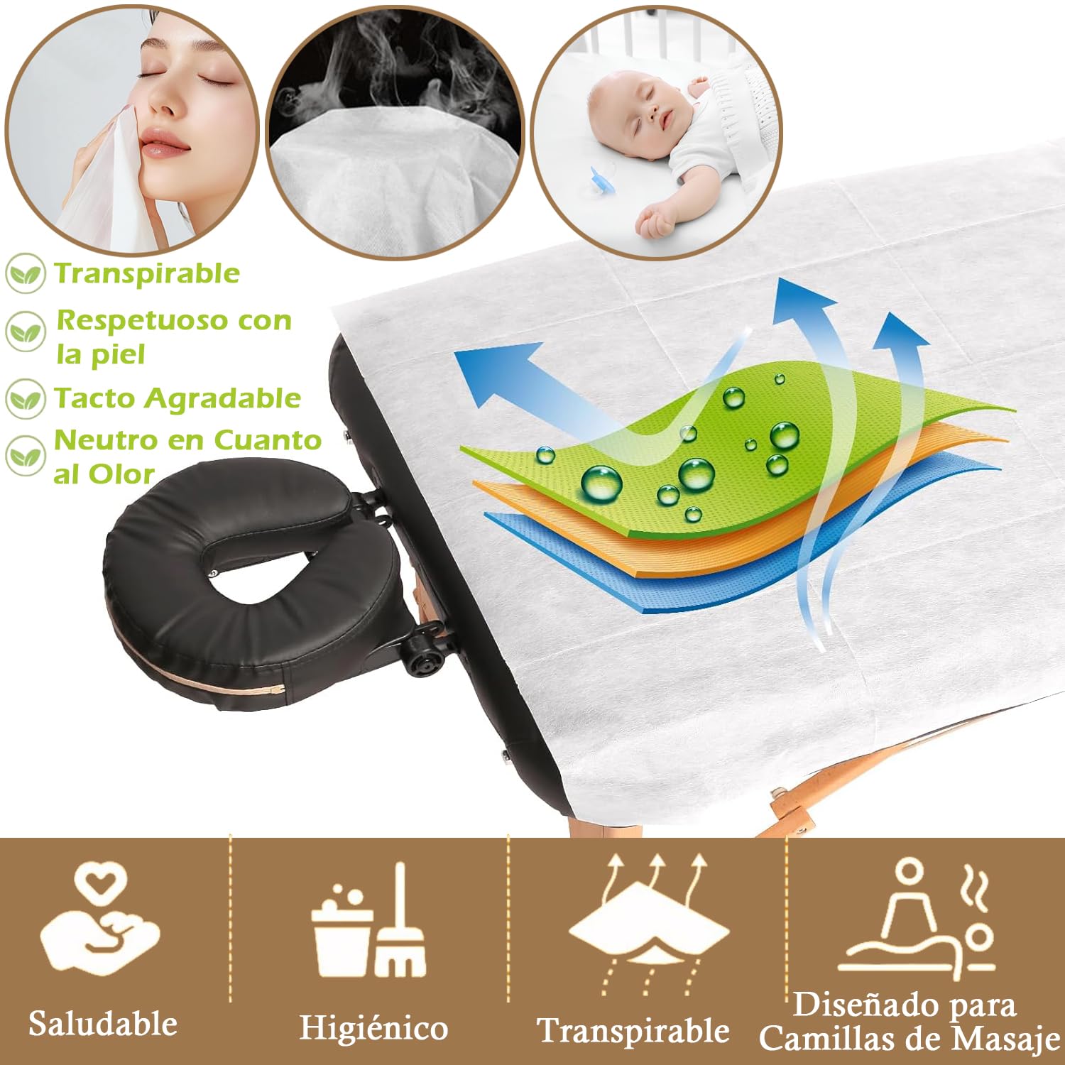100 PCS Sabanas Desechables Camilla Masaje, 80x180cm Sábanas Desechables No Tejidas, Transpirable TNT Toallas Desechables para Masajes Salón de Belleza Spa Tatuaje Camas de Hospital, Blanco