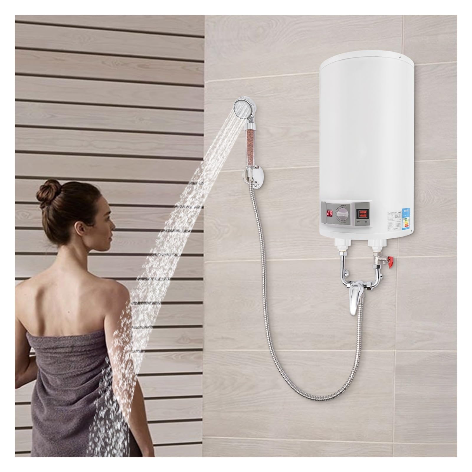 Scaldabagno Elettrico Senza Serbatoio 2000W Istantaneo Con Doccetta 50L/11 Gal Veloce E Comodo