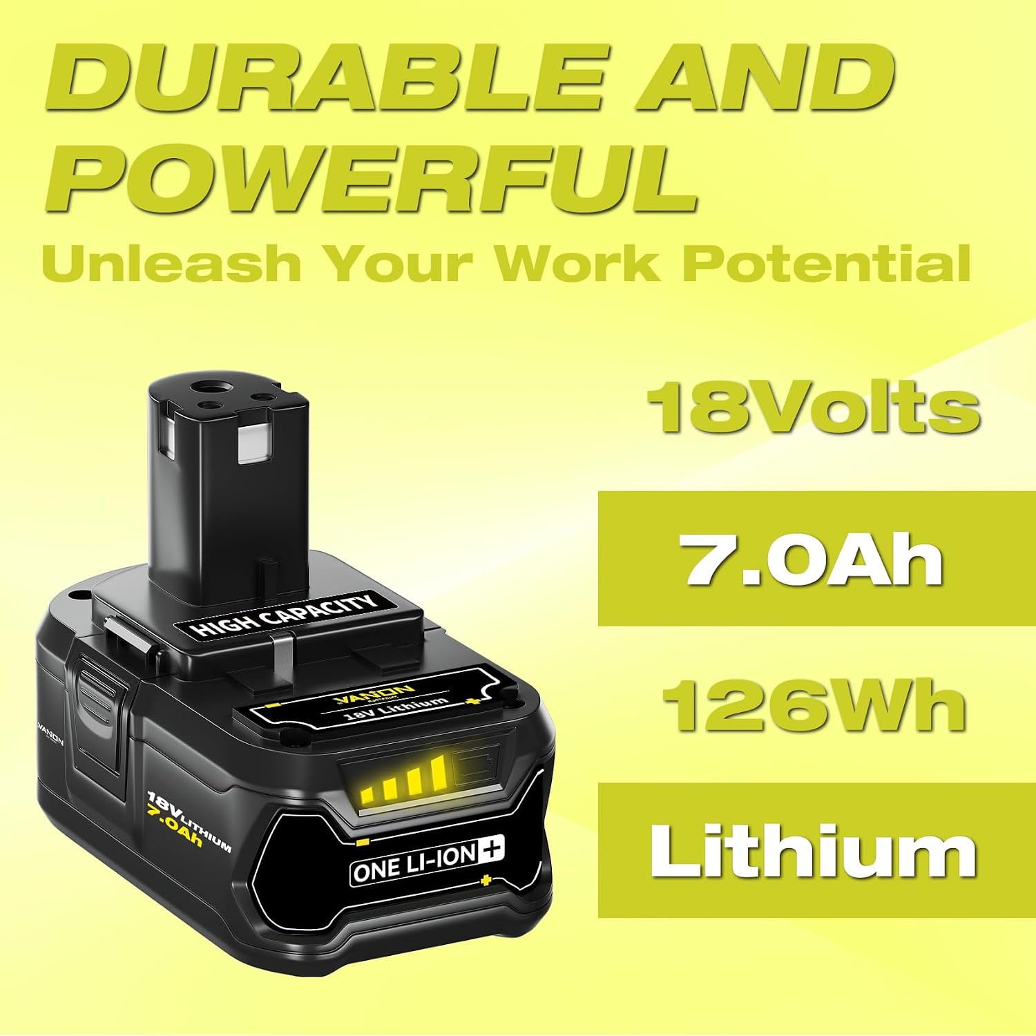VANON 7.0Ah P108 18v Replacement for ryobi 18v Battery 1 Pack Lithium Ion High Capacity Batteries Compatible with P108 P102 P103 P104 P105 P106 P107 P109 P122 BPL18151 BPL1820 Cordless Tool
