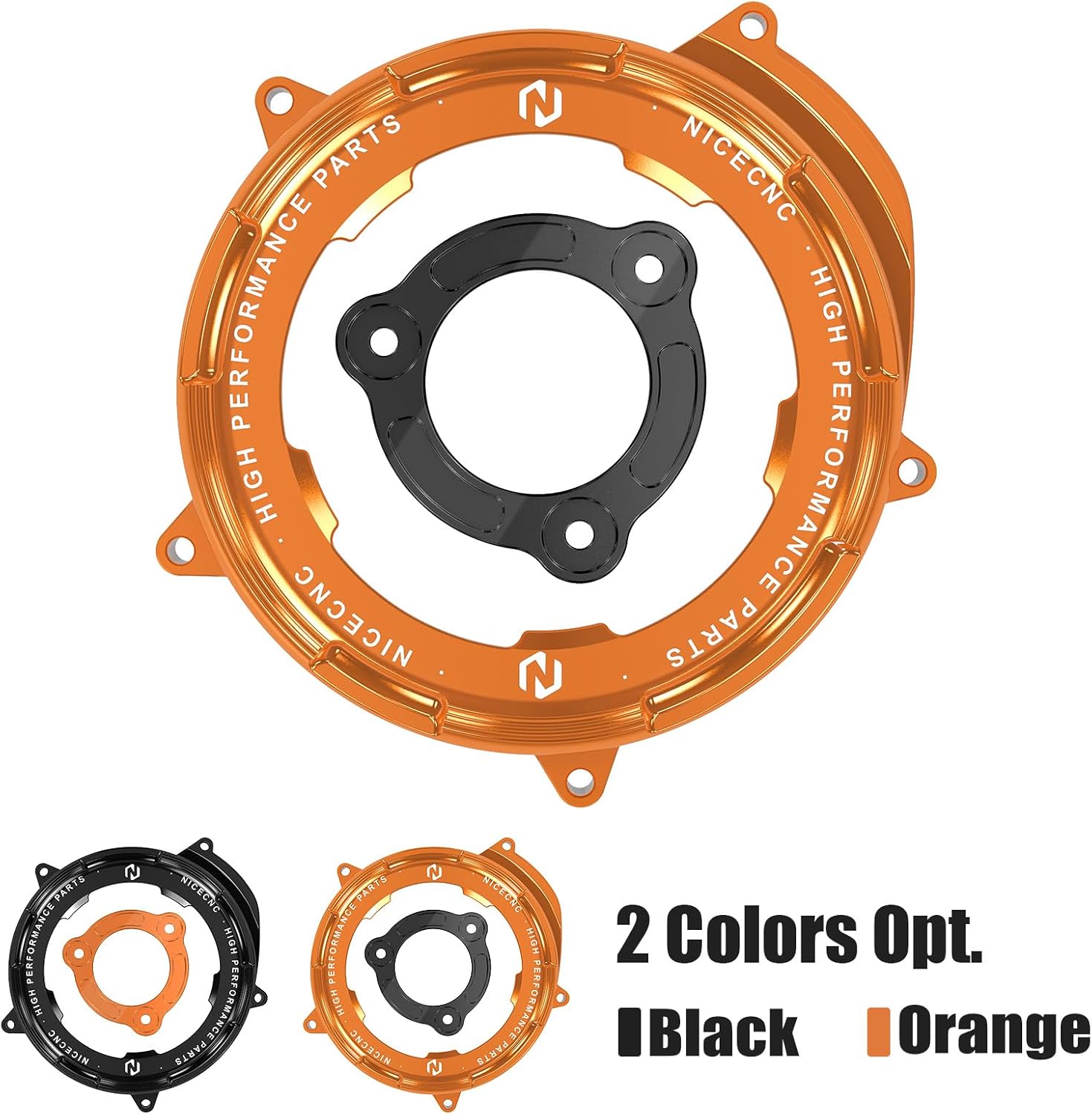 NICECNC Orange Transparent Clutch Side Cover with Pressure Plate Compatible with 1290 Duke R/GT/EVO 2014-2024, 1050 1090 1190 1290 Adventure R/S/T 2017-2024, CNC