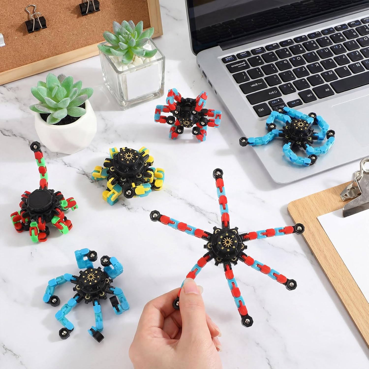 Junkin 24 Pack Sensory Fidget Toys Bulk, Transformable Fidget Spinner Robot Finger Toys, Stress Relief Gyro Spiral Spinners, Classroom Prizes Party Favors Easter Basket Stuffers Gifts for Kids Adults