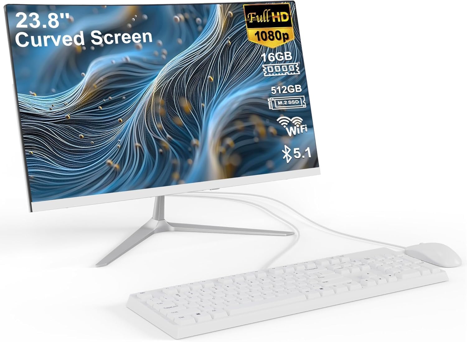 All-in-One Desktop Computer 23.8 Inch Curved Display Core i7 7700HQ(up to 3.8Ghz) All in one PC 16GB RAM 512GB SSD Dual-Band WiFi Bluetooth 5.0 Complete with Wired Keyboard & Mouse