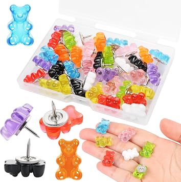 36 Pcs Resin Candy Gummy Bear Push Pins, Resin Bear Push Pin Decorative Cute Thumb Tacks Cork Board Thumbtacks for Bulletin Board Photos Wall Pins Office Supplies