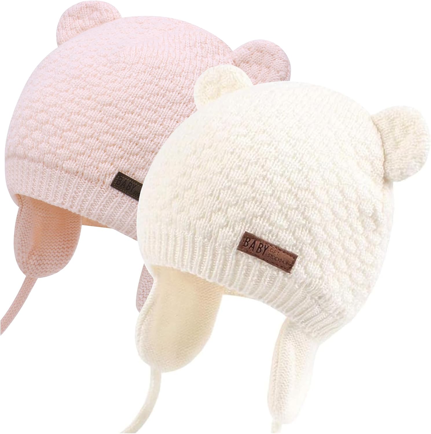 Duoyeree Baby Winter Hat, Bear Knit Earflaps Cotton Lined for Toddler Kids