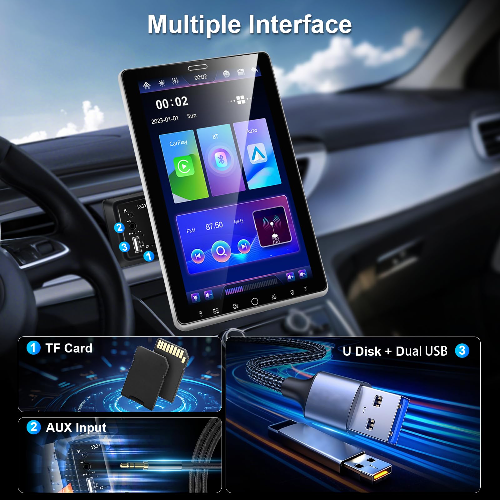 Amazon.co.jp: Hodozzy 1DIN カーステレオ 10.1インチ回転式タッチ