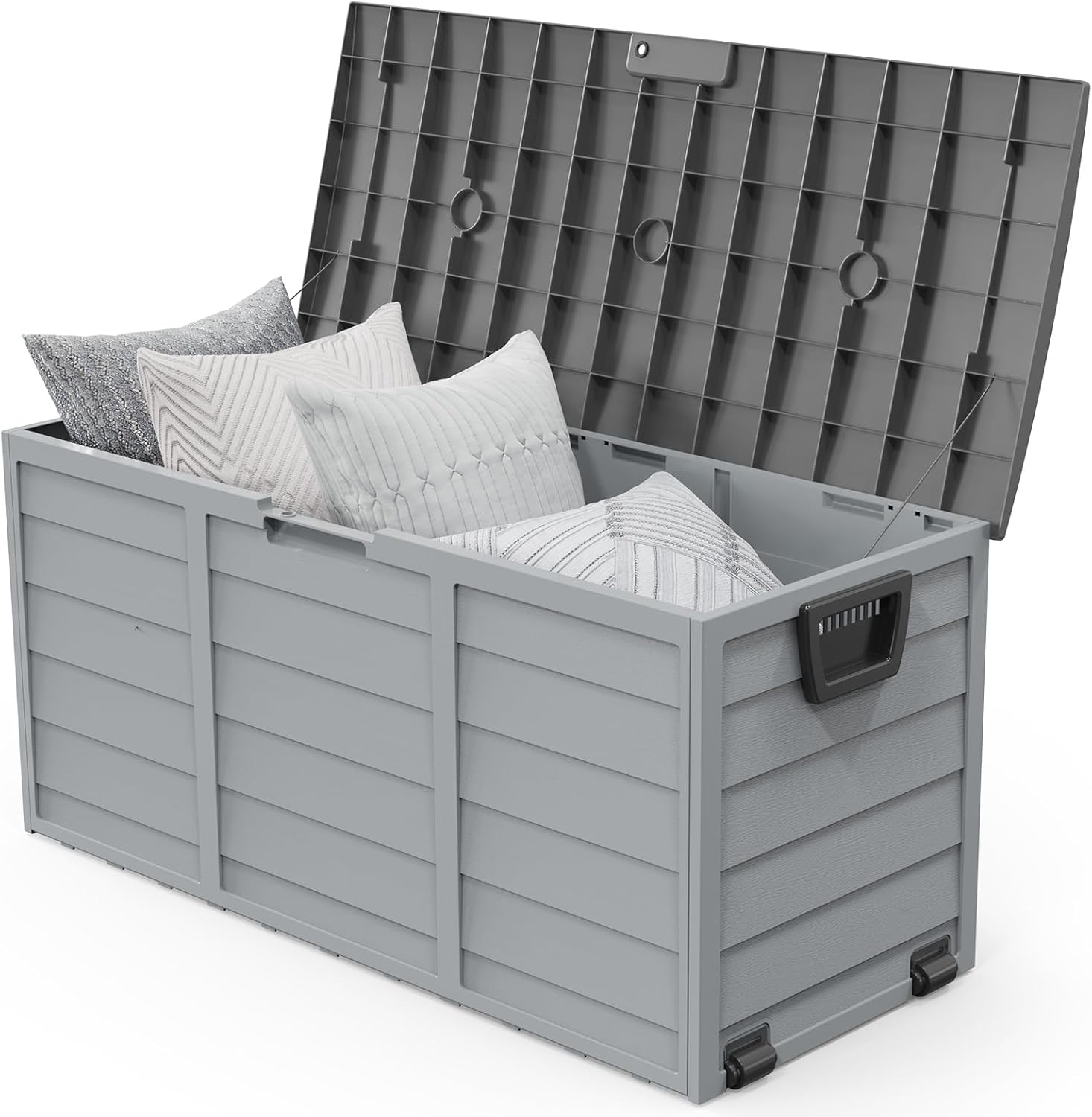 VINGLI 75 Gallon Outdoor Storage Box, Lockable Plastic Storage Containers with Lid, Patio Deck Box Furniture for Garden, Pool, Balcony, Yard (Grey)