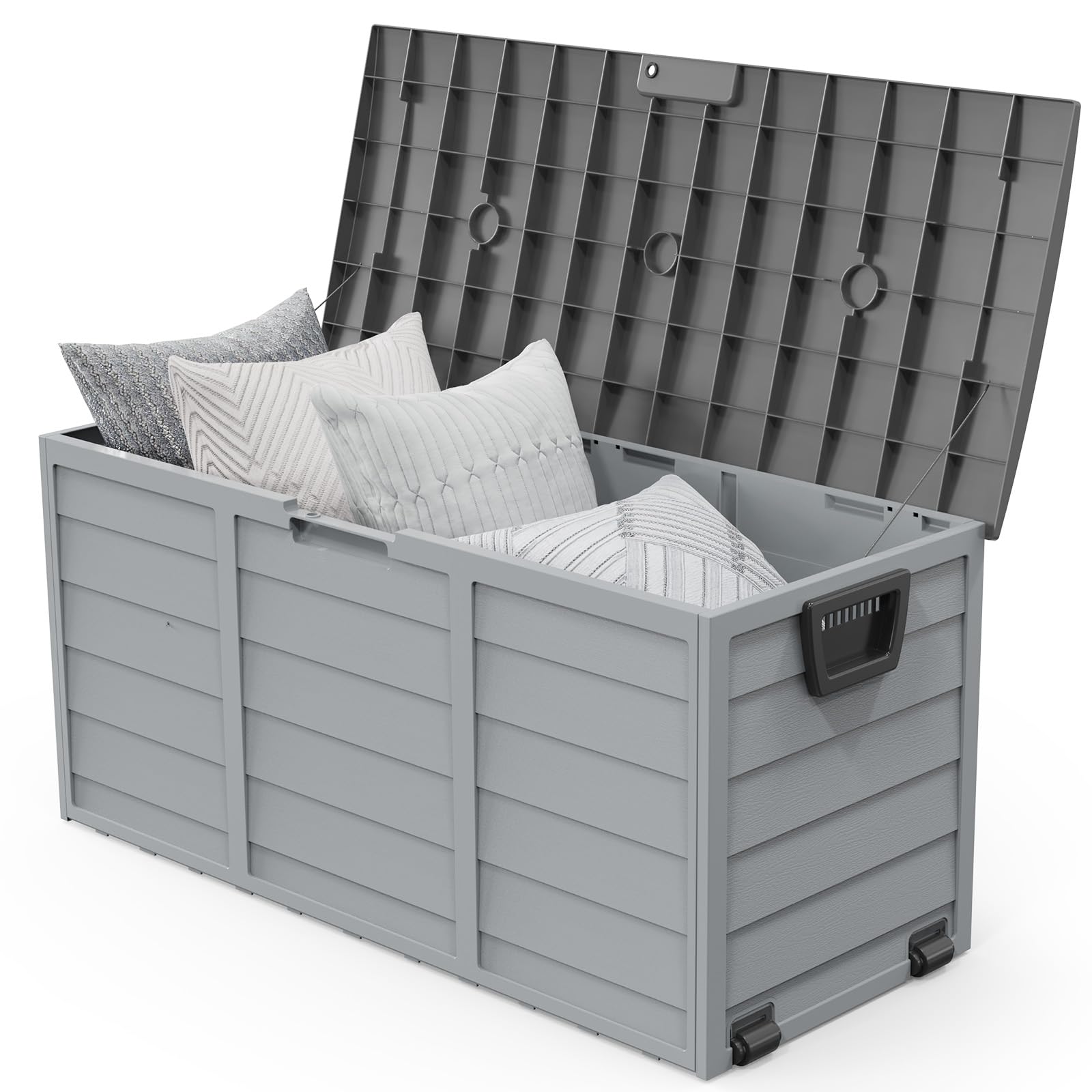 VINGLI 75 Gallon Outdoor Storage Box, Lockable Plastic Storage Containers with Lid, Patio Deck Box Furniture for Garden, Pool, Balcony, Yard (Grey)