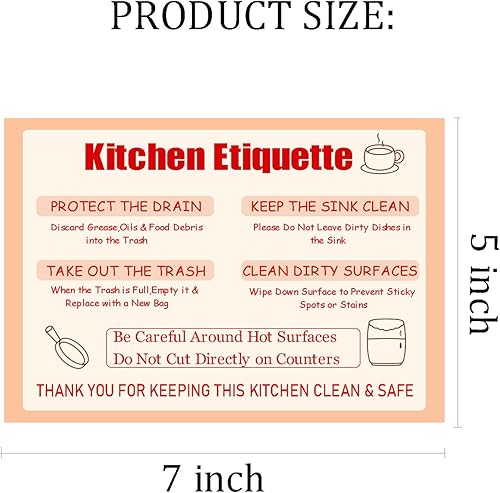 Miniatura 2 de 2 letreros de etiqueta de cocina de 5 x 7 pulgadas, imán de nevera, reglas de cocina, esenciales para anfitriones, recordatorio de limpieza,
