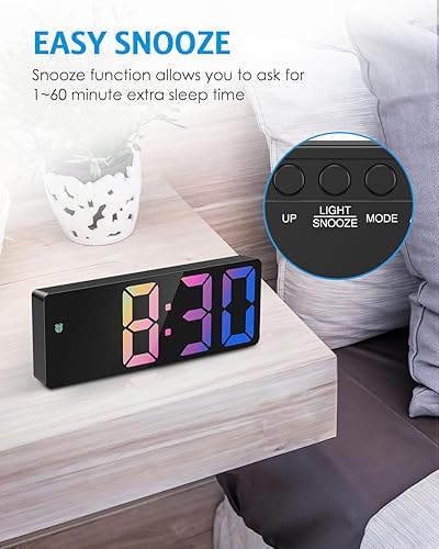 Miniatura 5 de AMIR Reloj despertador digital mejorado para dormitorios, reloj digital LED con doble fuente de alimentación, 1224 horas, regulable, DST,