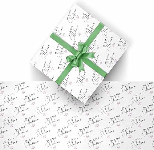 Miniatura 6 de Hoja de papel de regalo de boda personalizada con nombre para novia, novio, día de San Valentín, boda, fiesta, felicitaciones por el día de tu boda,