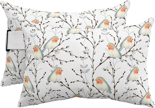 Outdoor Beach Chair Pillow Headrest for Chaise Lounge Chair,Fall Leaves Birds Recliner Head Pillow Waterproof Pillowcases with Elastic Strap 12x20(2