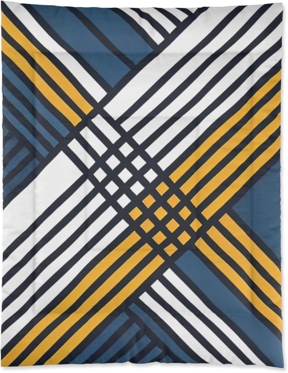 Comforter, Blue and Yellow Diagonal Lines with AI, Home Decor, Bedroom Blanket, Geometric Pattern Bedding, Unique Gift Idea
