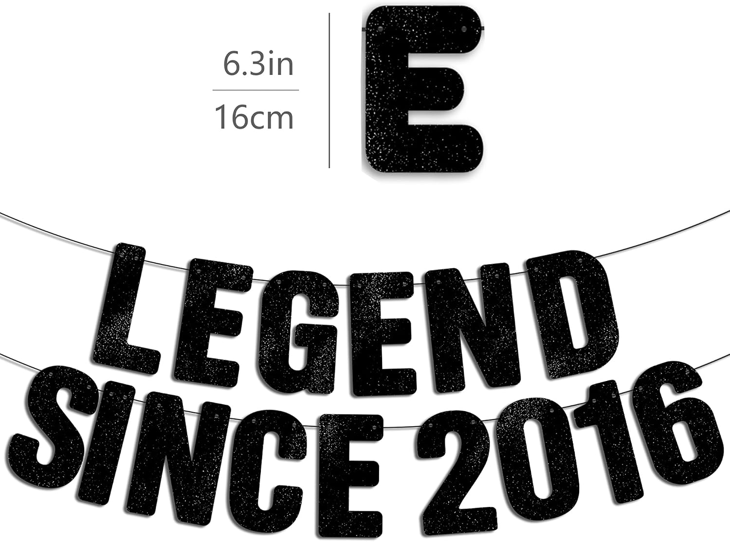 Pre-Strung Legend Since 2016 Black Glitter Banner, Happy 10th Birthday Decorations for Boy, 10 Year Old Anniversary Party Decor for Him