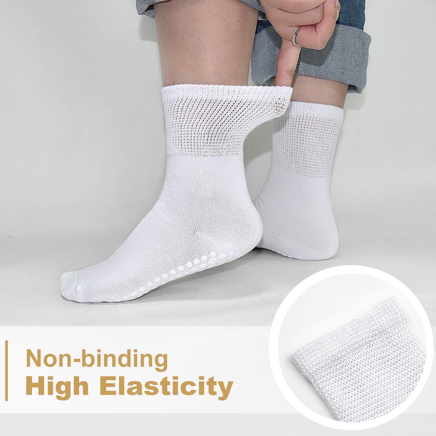 DECOVICI Non-Slip Yoga Socks for Women 6 Pairs, Non-binding Pilates Socks with Grips for Ladies 5-8,Grippy Socks(6 White)