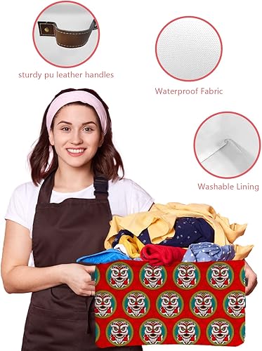 Miniatura 4 de Cesta de almacenamiento de danza de león de estilo chino para organizar estantes, cajas de almacenamiento plegables con asa, cesta de lona de arte