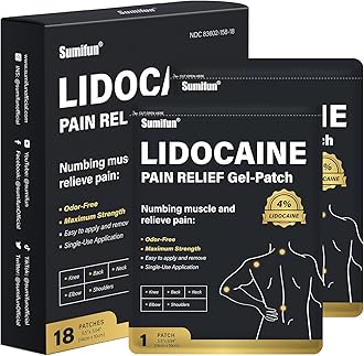 Sumifun 4% Lidocaine Patches, Long Lasting Plaster Patch for Knee, Shoulder, Muscle, Joints with Natural Ingredients, Extended Patch with Lidocaine (Large, Count, 18)