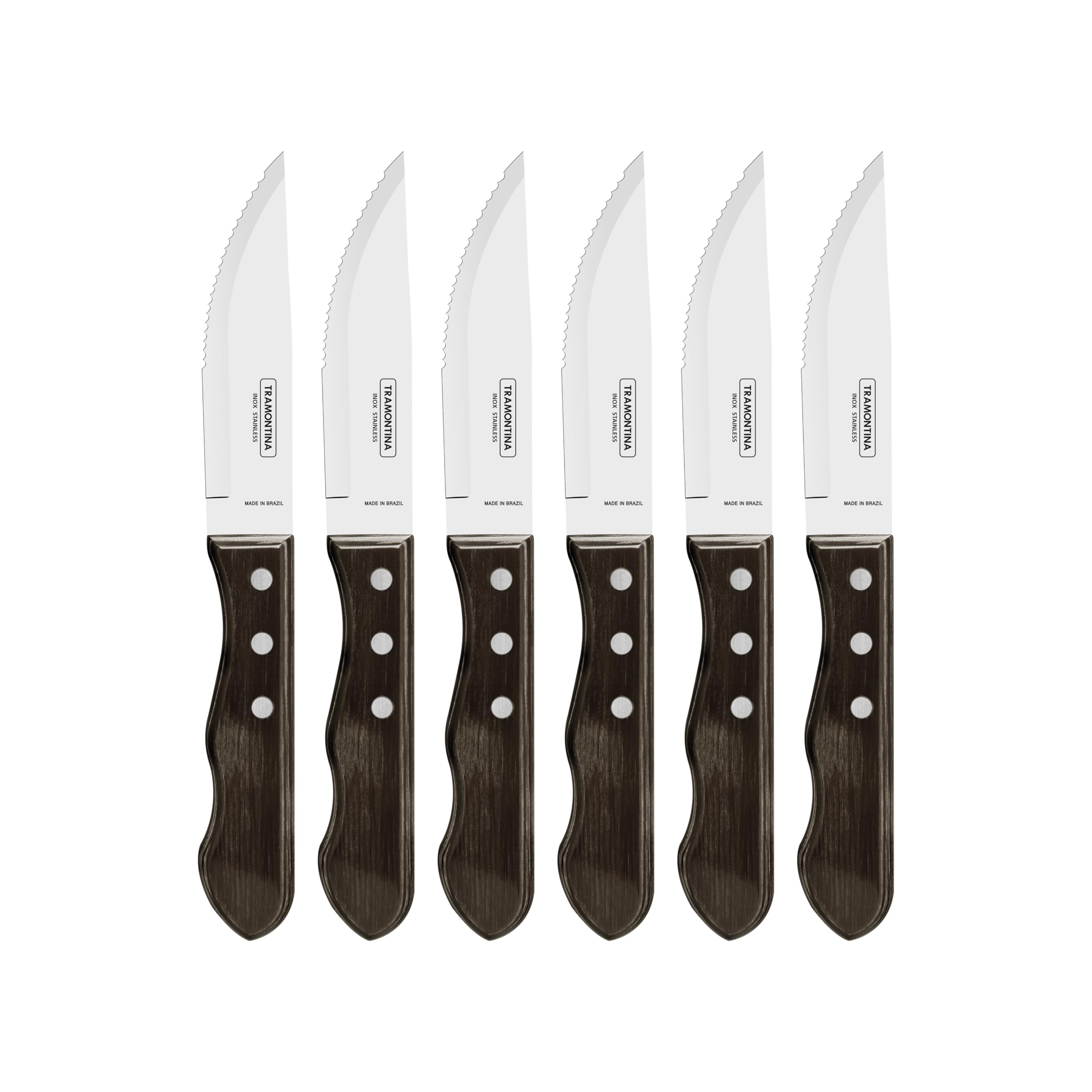 Tramontina - Couteaux à steak Jumbo. 6pcs inox et bois.