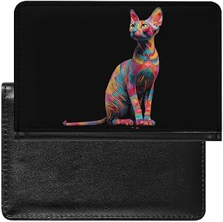 Colorful Sphinx Cat Cute Passport Covers Slim Vaccine Card Organizer Holder Travel Wallet with Card Slots
