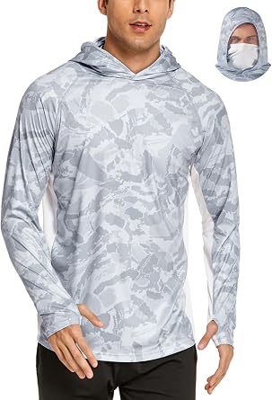 COOrun Mens Hooded Sun Shirts with Mask Fishing Shirts for Men Long Sleeve UPF 50 Rash Guards Cooling Hoodies Hiking Shirts