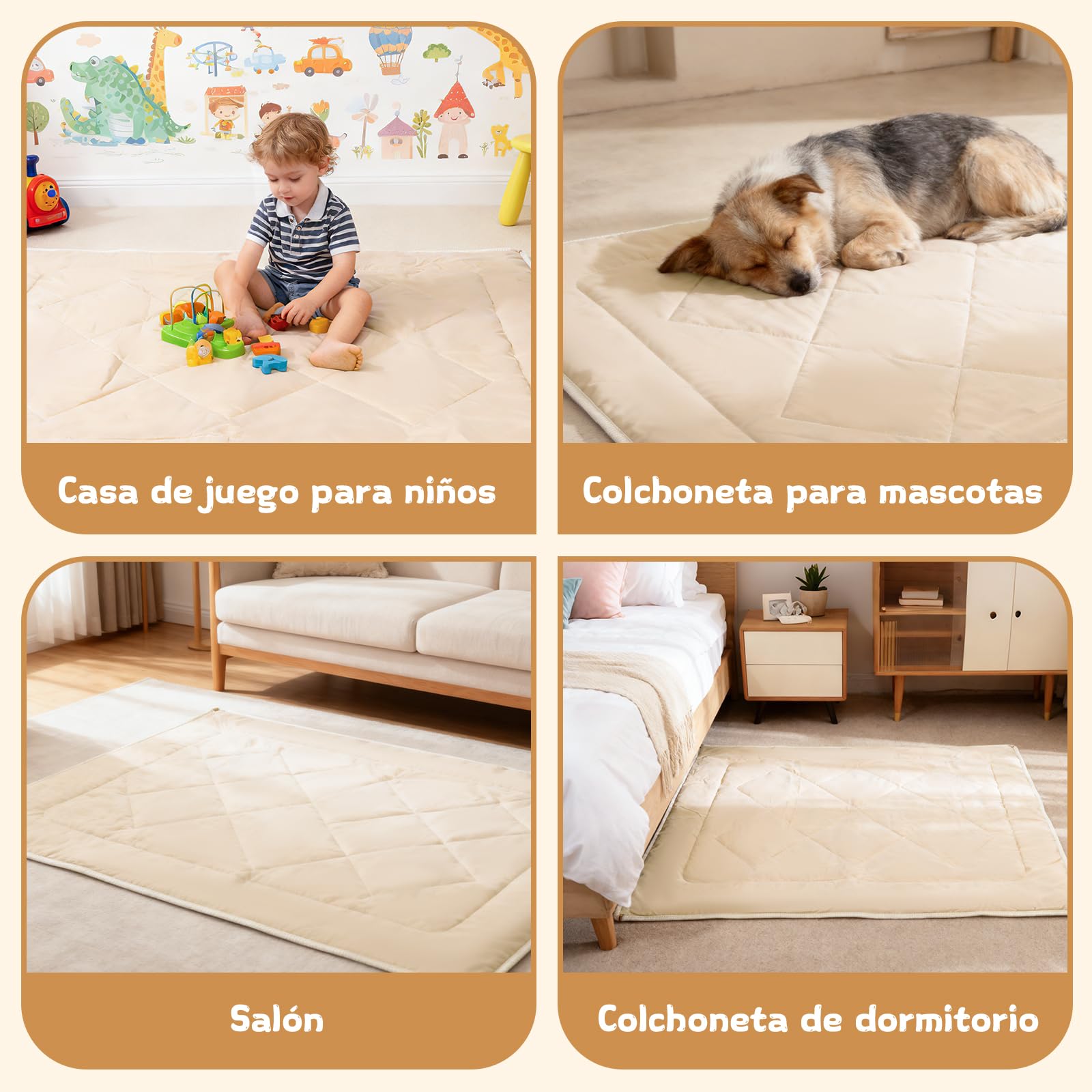 Herenear Tienda Campaña Infantil con 2 Puertas, Cabañas para Niños con Luces Banderas y Bajera, Casitas Infantiles Tela Interior, Ideal Casita Infantil para Niños Niñas (Esterilla para Tienda)