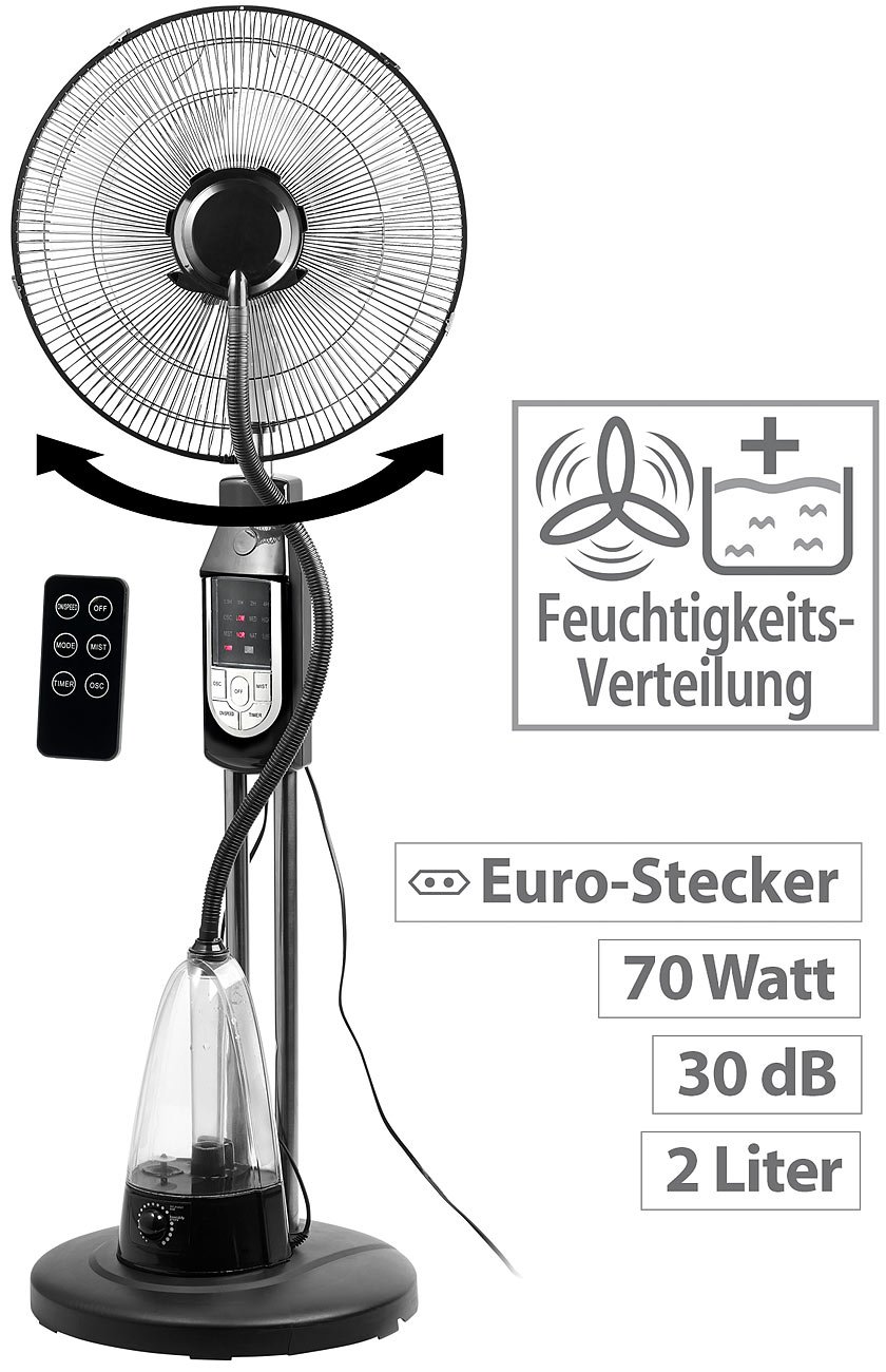 Sichler Haushaltsgeräte Sprühnebel Standventilator 70 W Ø 35 cm Oszillation Fernbedienung